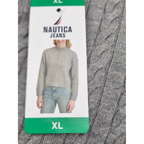 NEW Nautica Jeans Women's Cable Knit Full Zip Sweater Gray Size XL NWT - Picture 5 of 7